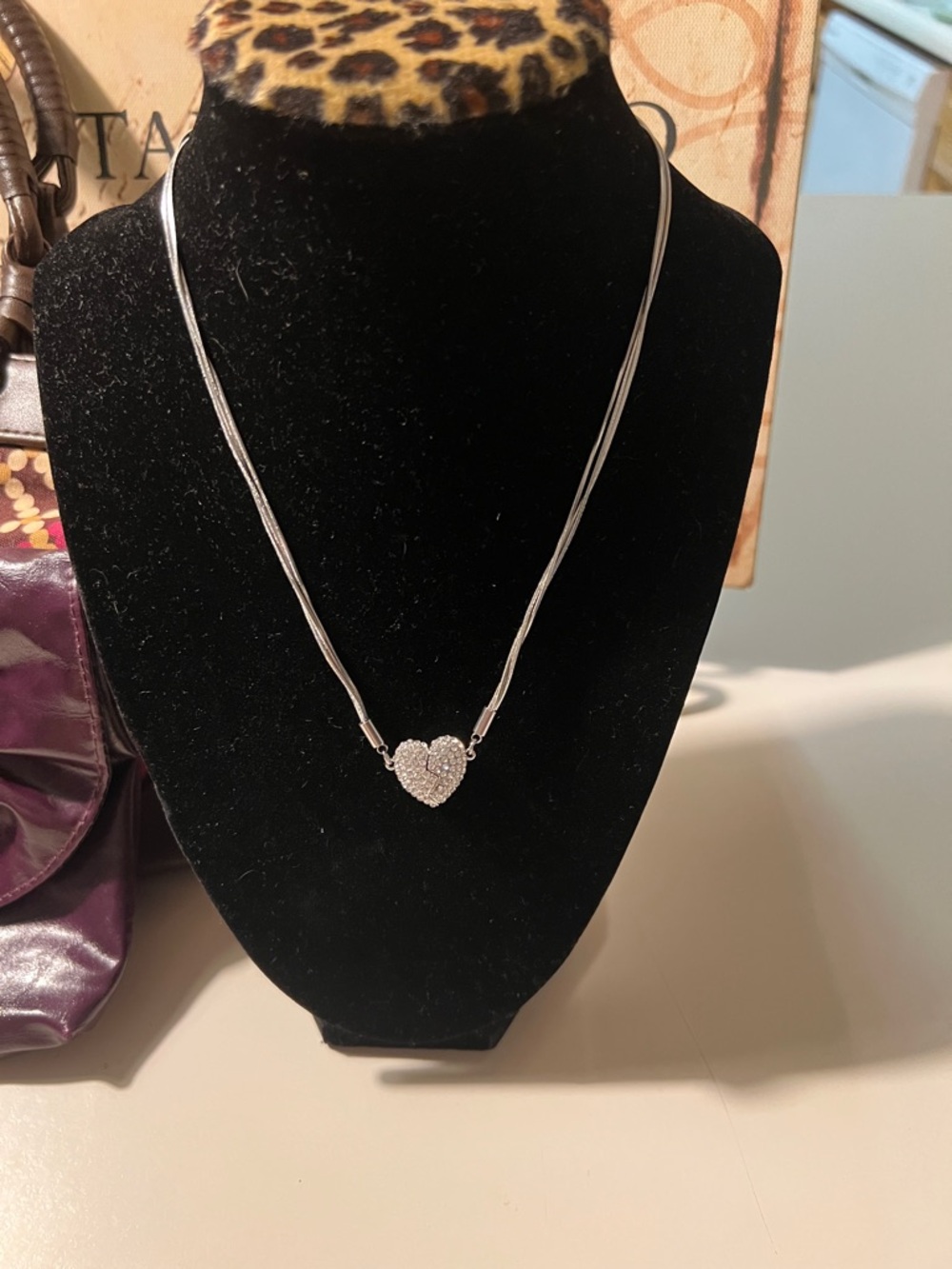 Elegant Silver Heart Necklace with Crystal Pavé Pendant